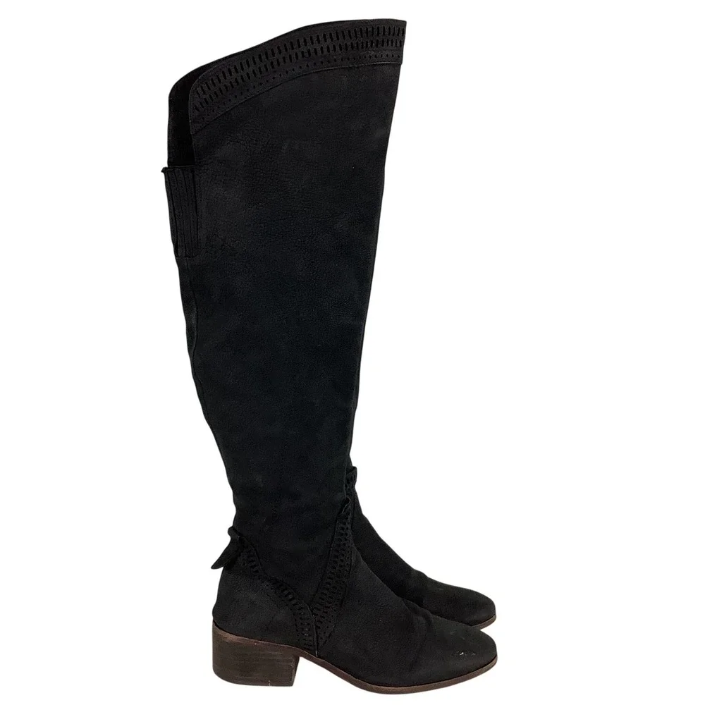 Vince Camuto Karinda Black Suede Over‎ The Knee Perforated Boots Womens 10M 40